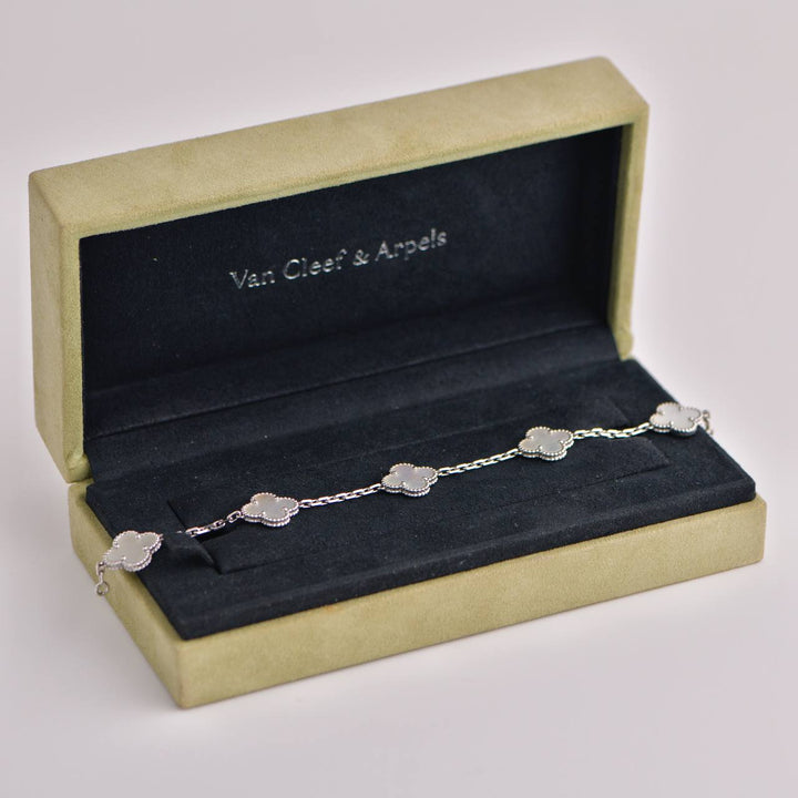Van Cleef & Arpels Vintage Alhambra Mother of Pearl White Gold Bracelet