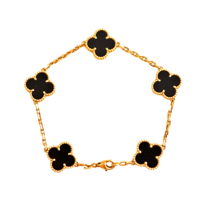 Van Cleef & Arpels Black Onyx Vintage Alhambra Yellow Gold Bracelet