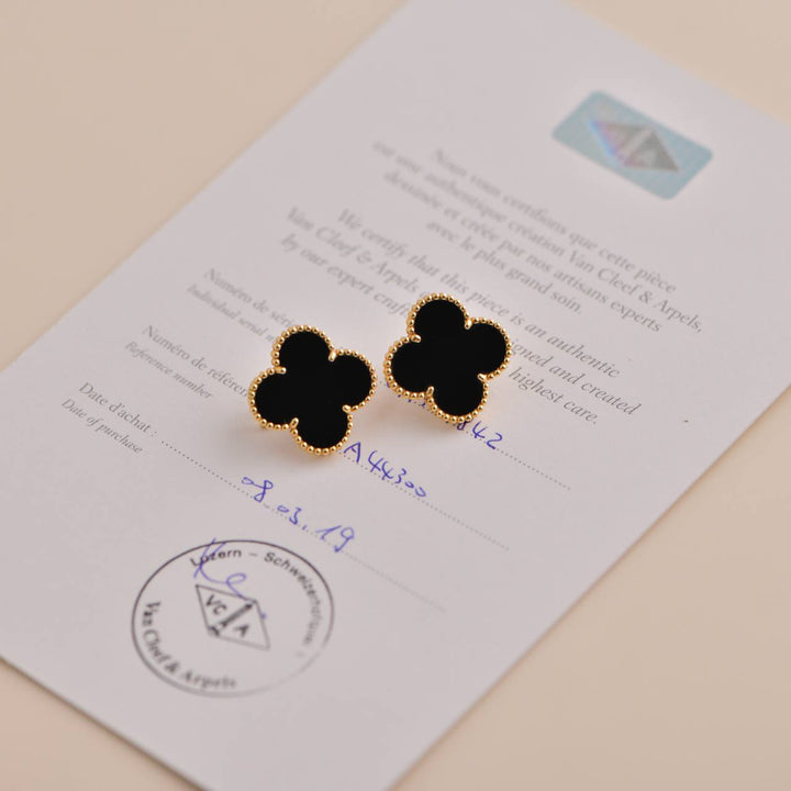 Van Cleef & Arpels Magic Alhambra Black Onyx Yellow Gold Earrings