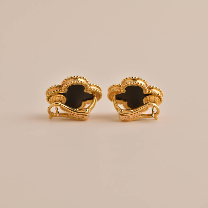 Van Cleef & Arpels Magic Alhambra Black Onyx Yellow Gold Earrings