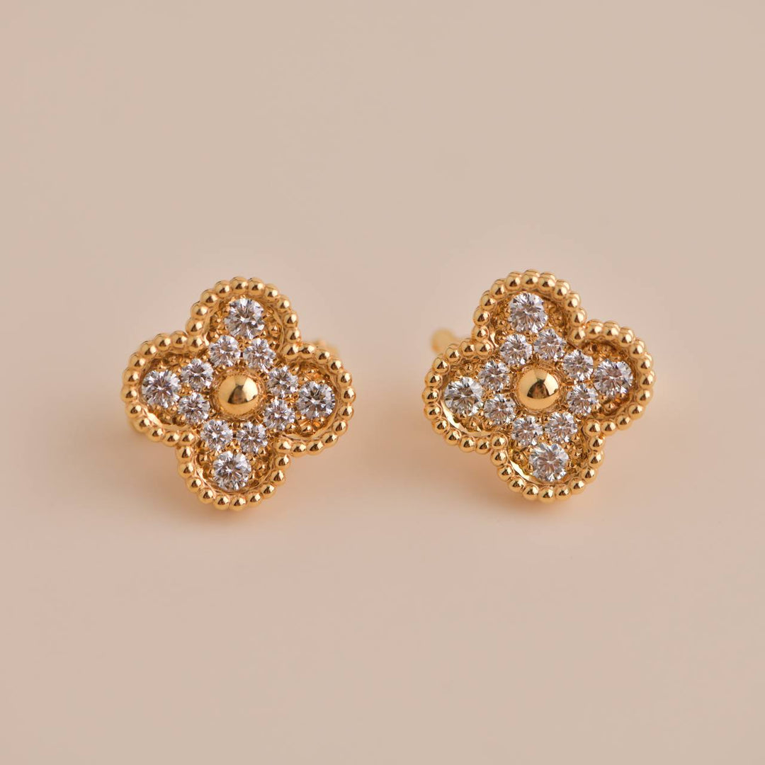 Van Cleef Arpels Vintage Alhambra Yellow Gold Diamond Earrings