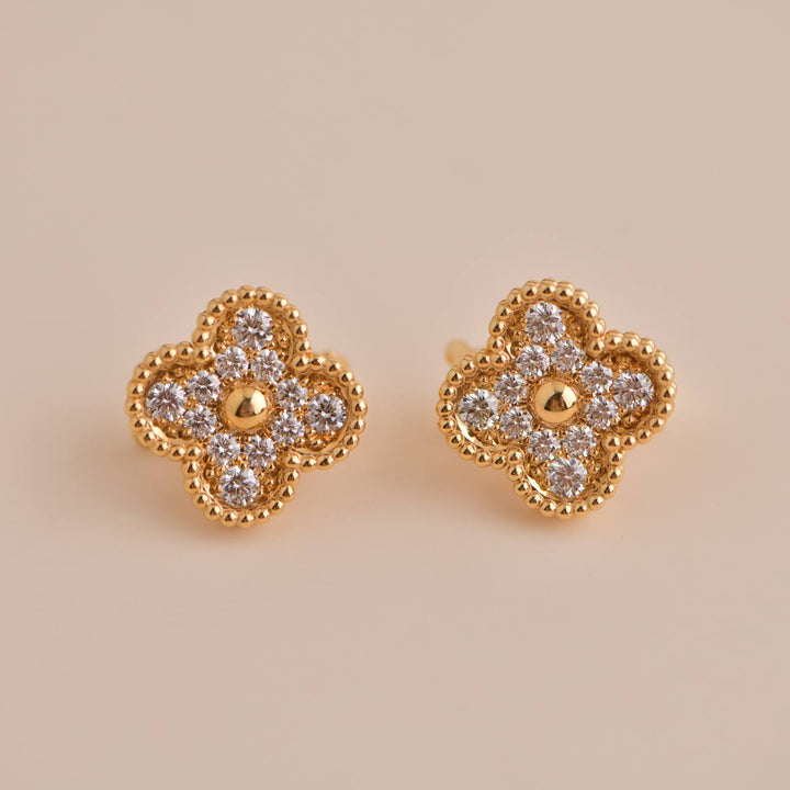 Van Cleef & Arpels Vintage Alhambra Yellow Gold Diamond Earrings