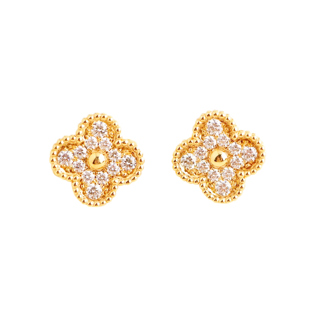 Van Cleef & Arpels Vintage Alhambra Yellow Gold Diamond Earrings