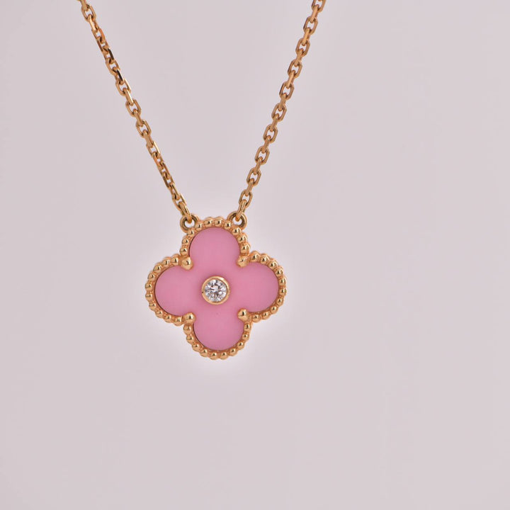 Van Cleef Alhambra 2015 Holiday Diamond Pink Sèvres Porcelain Pendant