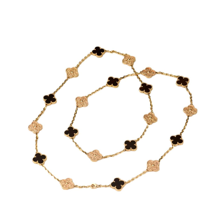 Van Cleef & Arpels Numbered Edition Vintage Alhambra Bois D’amourette Rose Gold 20-Motif Long Necklace