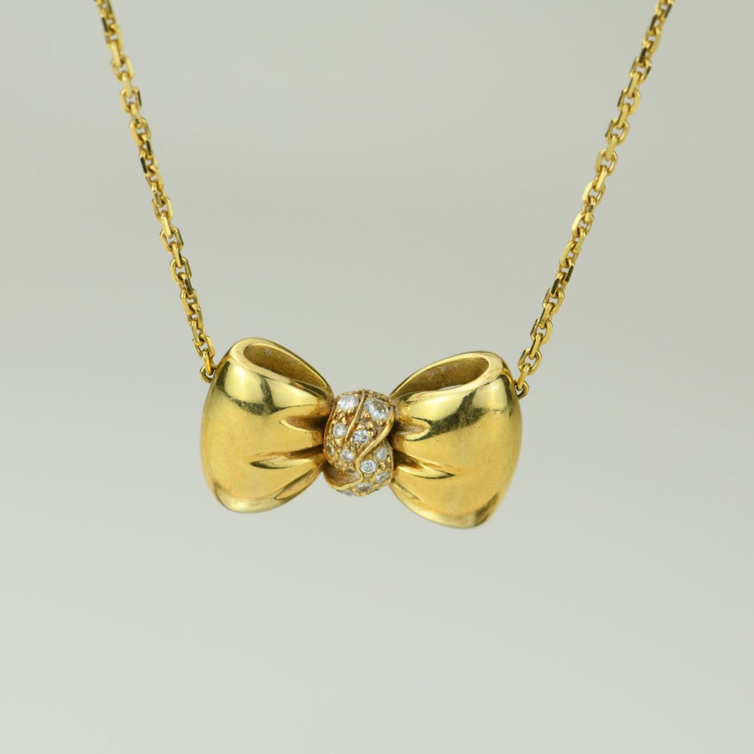 Van Cleef & Arpels Vintage Diamond Bow Yellow Gold Pendant