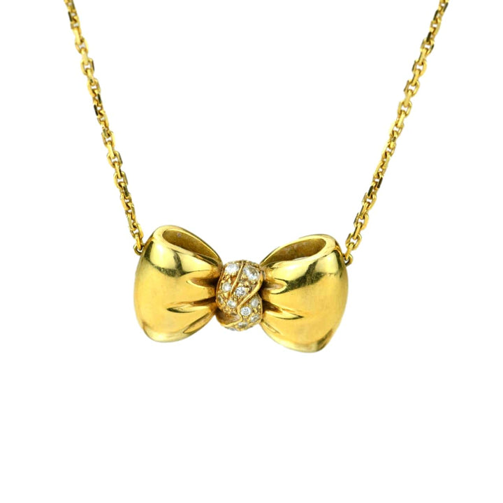 Van Cleef & Arpels Vintage Diamond Bow Yellow Gold Pendant