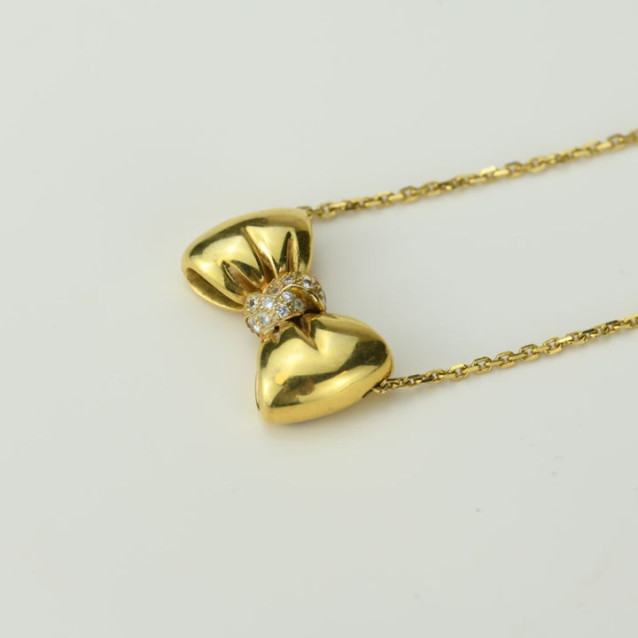 Van Cleef & Arpels Vintage Diamond Bow Yellow Gold Pendant