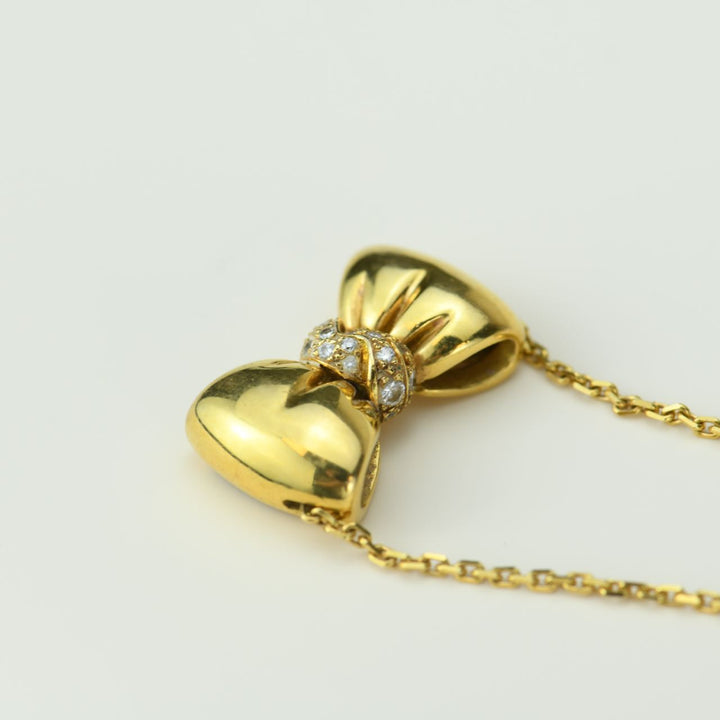 Van Cleef & Arpels Vintage Diamond Bow Yellow Gold Pendant