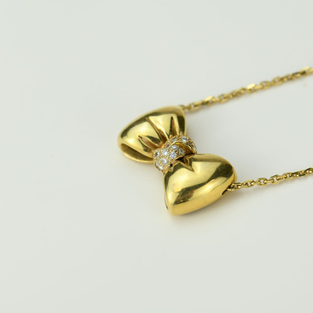 Van Cleef & Arpels Vintage Diamond Bow Yellow Gold Pendant