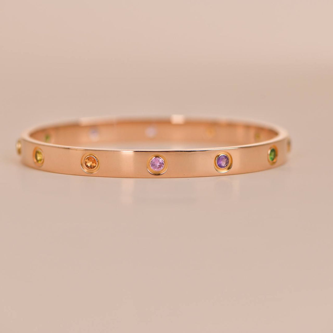 Cartier Love Bracelet 10 Multi Gemstone Rose Gold Size 17