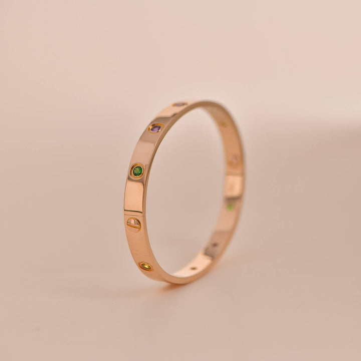 Cartier Love Bracelet 10 Multi Gemstone Rose Gold Size 17