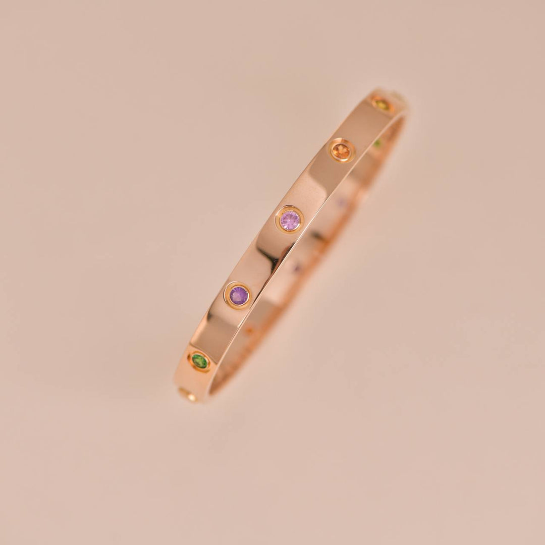 Cartier Love Bracelet 10 Multi Gemstone Rose Gold Size 17