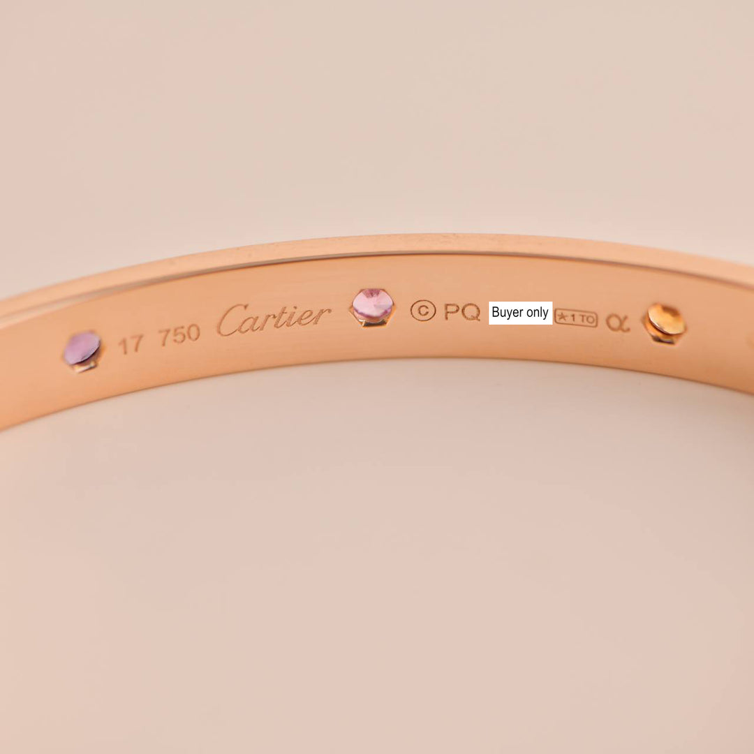 Cartier Love Bracelet 10 Multi Gemstone Rose Gold Size 17