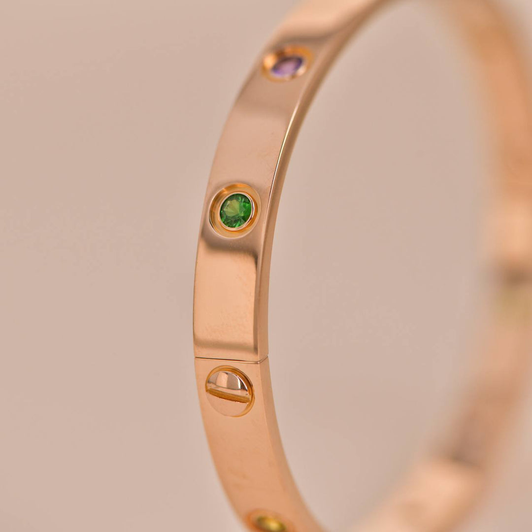 Cartier Love Bracelet 10 Multi Gemstone Rose Gold Size 17