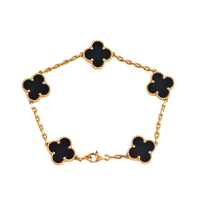 Van Cleef & Arpels Black Onyx Vintage Alhambra Yellow Gold Bracelet