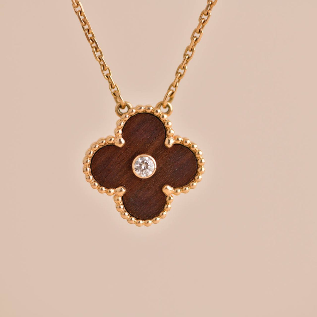 Van Cleef & Arpels Bois d’Amourette Letterwood Diamond Vintage Alhambra Numbered Edition Pendant