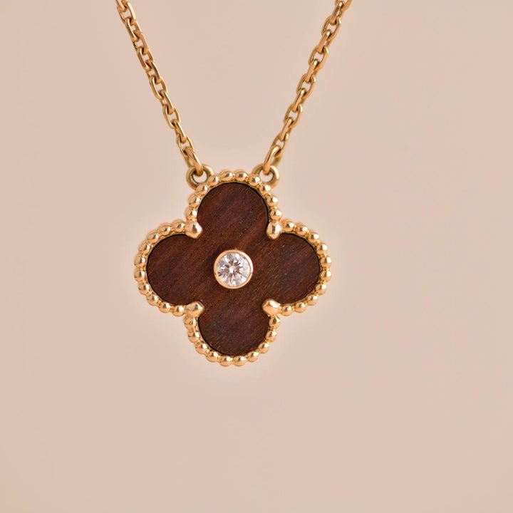 Van Cleef & Arpels Bois d’Amourette Letterwood Diamond Vintage Alhambra Numbered Edition Pendant