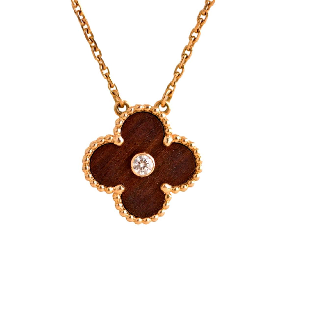 Van Cleef & Arpels Bois d’Amourette Letterwood Diamond Vintage Alhambra Numbered Edition Pendant