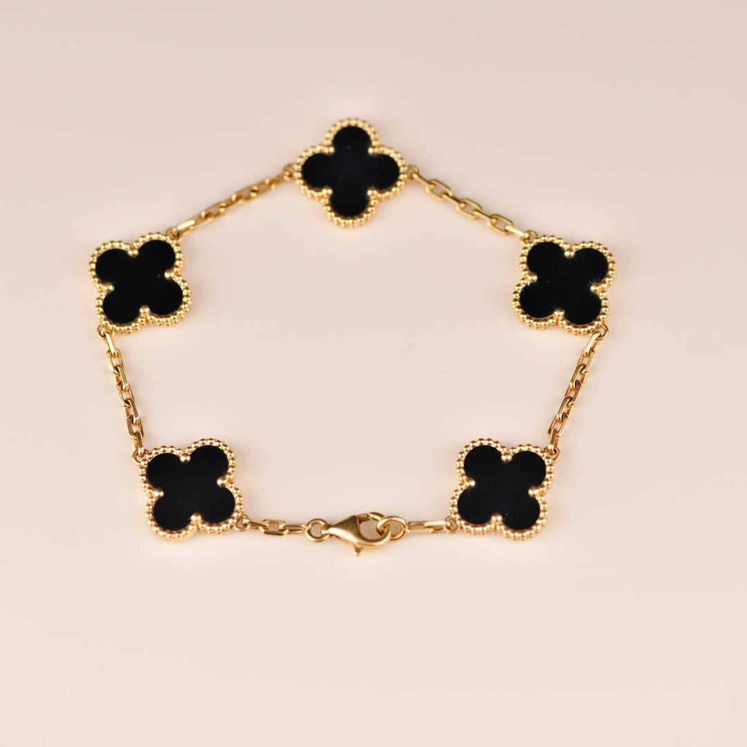 Van Cleef & Arpels Black Onyx Vintage Alhambra Yellow Gold Bracelet