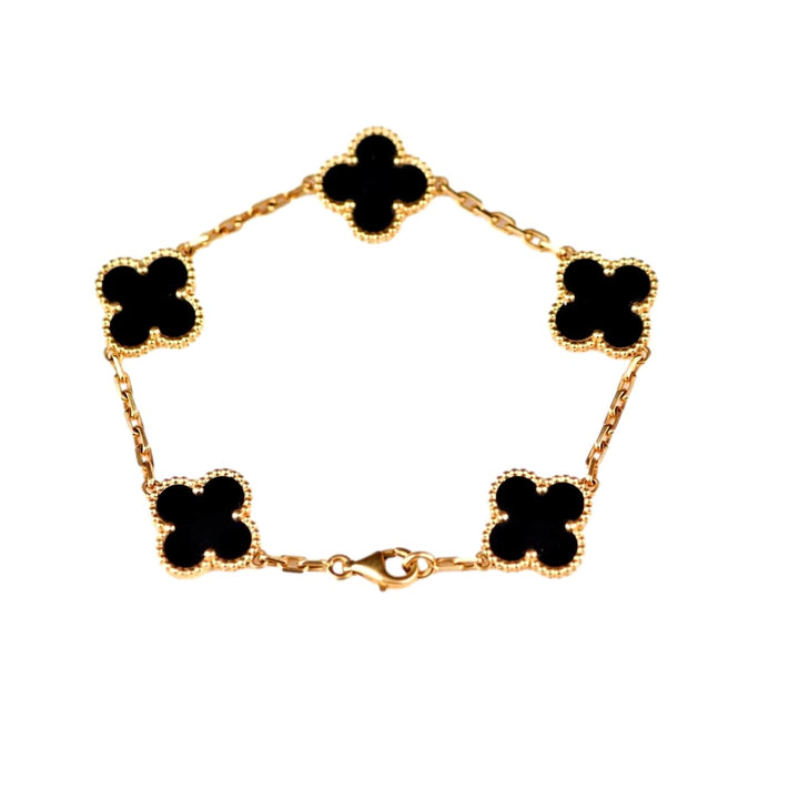 Van Cleef & Arpels Black Onyx Vintage Alhambra Yellow Gold Bracelet