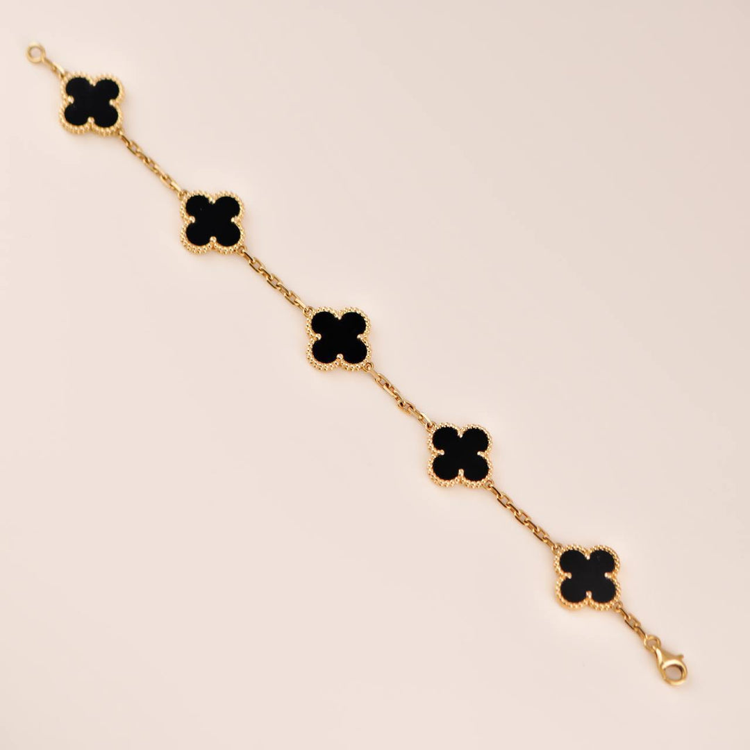 Van Cleef & Arpels Black Onyx Vintage Alhambra Yellow Gold Bracelet