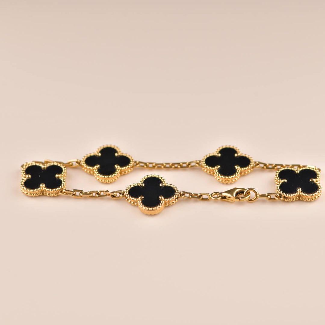 Van Cleef & Arpels Black Onyx Vintage Alhambra Yellow Gold Bracelet