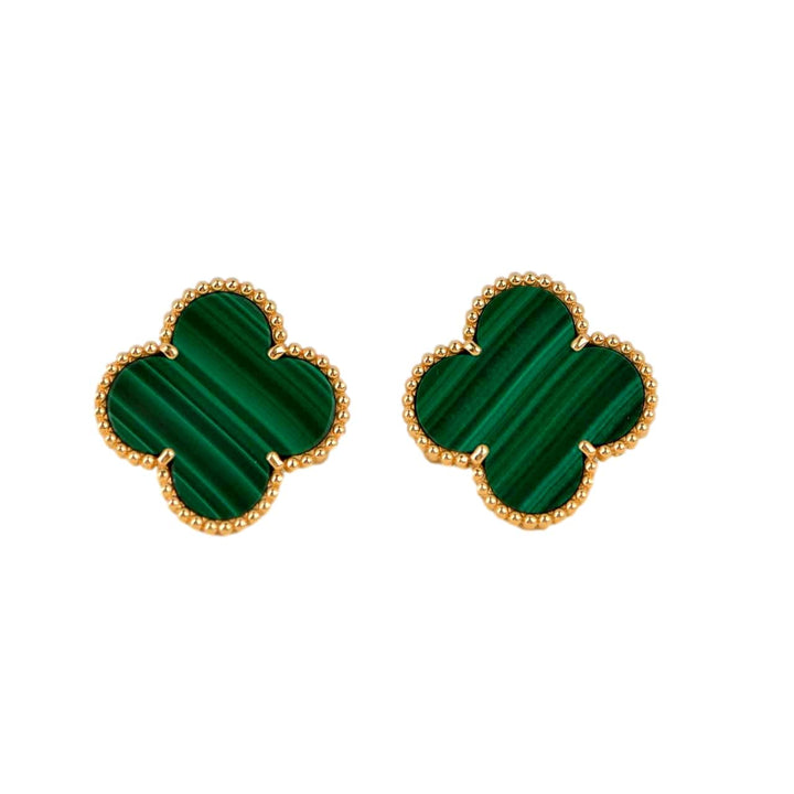 Van Cleef & Arpels Magic Alhambra Malachite Yellow Gold Earrings