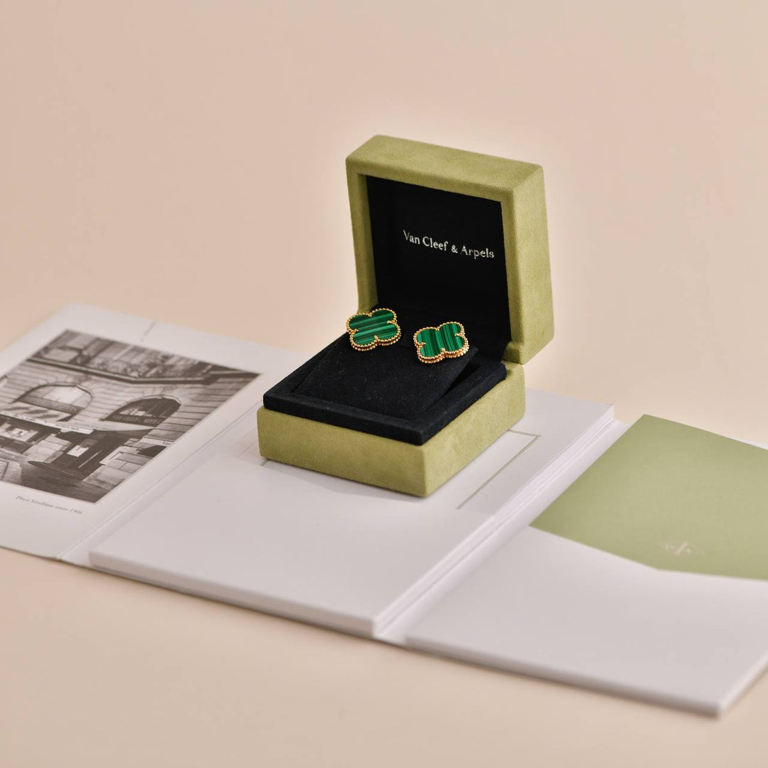 Van Cleef & Arpels Magic Alhambra Malachite Yellow Gold Earrings