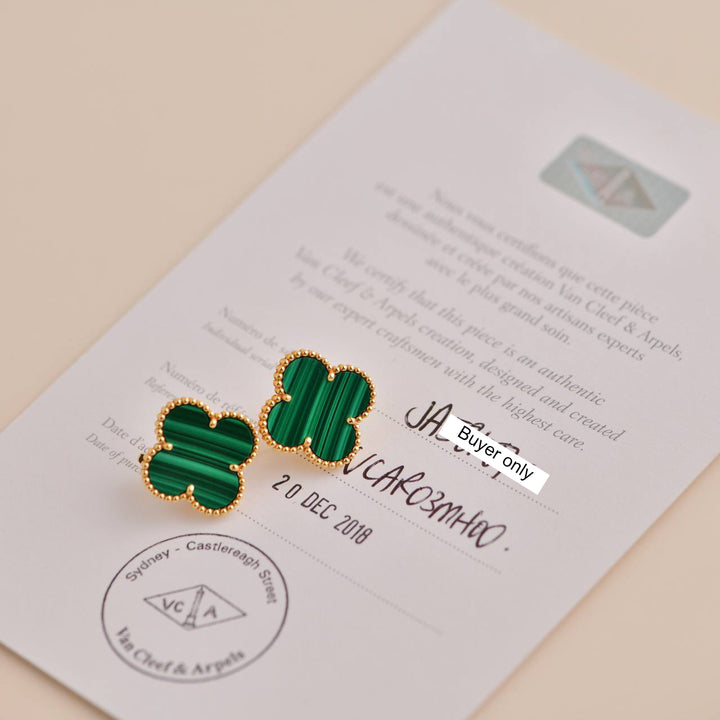 Van Cleef & Arpels Magic Alhambra Malachite Yellow Gold Earrings