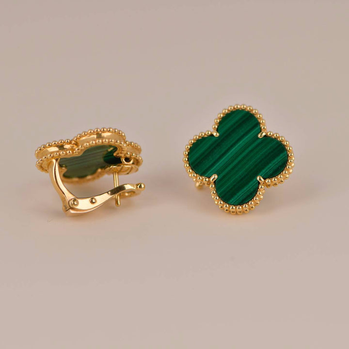 Van Cleef & Arpels Magic Alhambra Malachite Yellow Gold Earrings