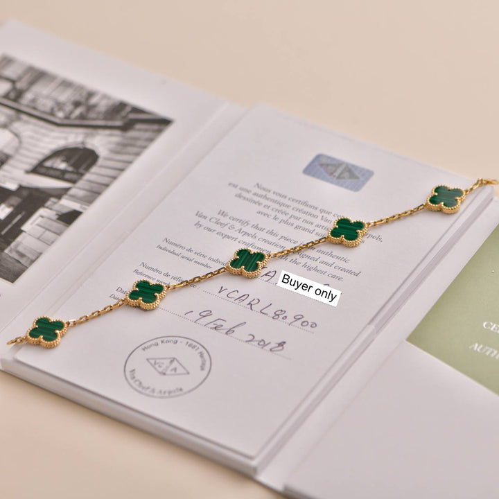 Van Cleef & Arpels Vintage Alhambra Malachite Yellow Gold Bracelet