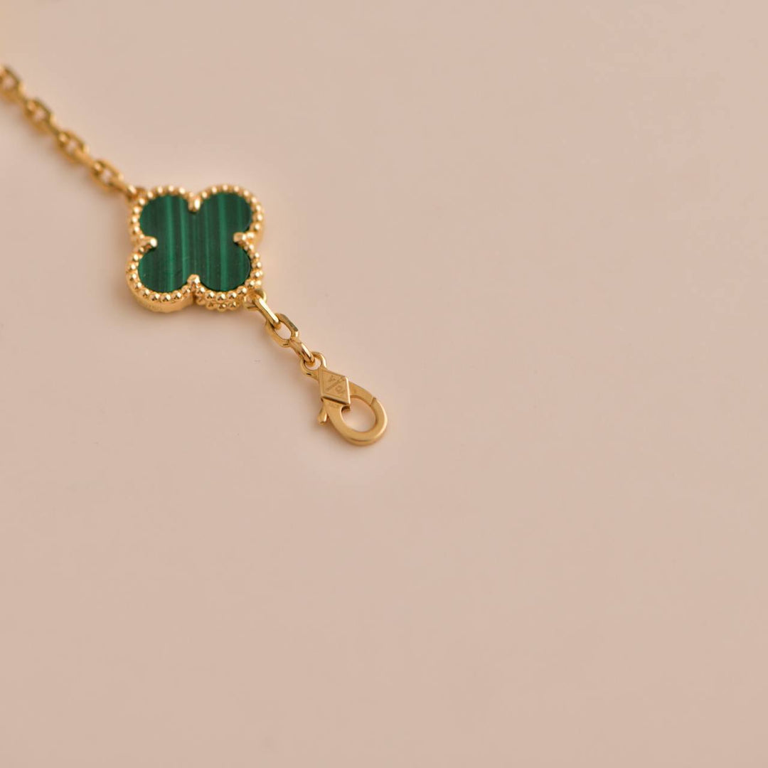 Van Cleef & Arpels Vintage Alhambra Malachite Yellow Gold Bracelet