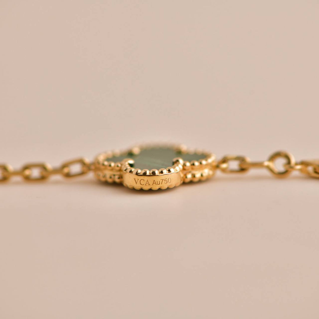 Van Cleef & Arpels Vintage Alhambra Malachite Yellow Gold Bracelet