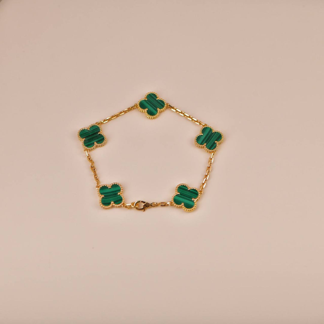 Van Cleef & Arpels Vintage Alhambra Malachite Yellow Gold Bracelet