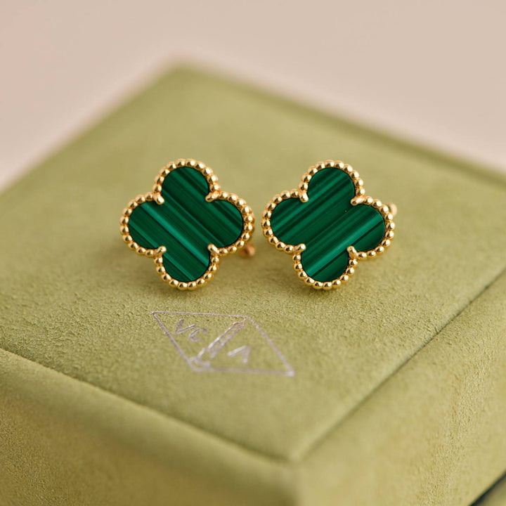 Van Cleef & Arpels Vintage Alhambra Malachite Yellow Gold Earrings