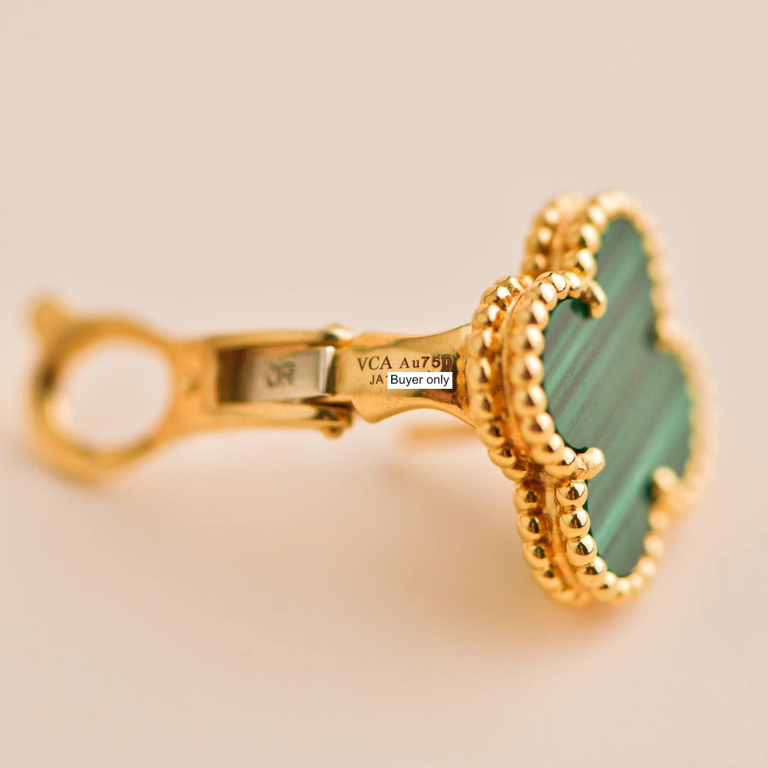 Van Cleef & Arpels Vintage Alhambra Malachite Yellow Gold Earrings