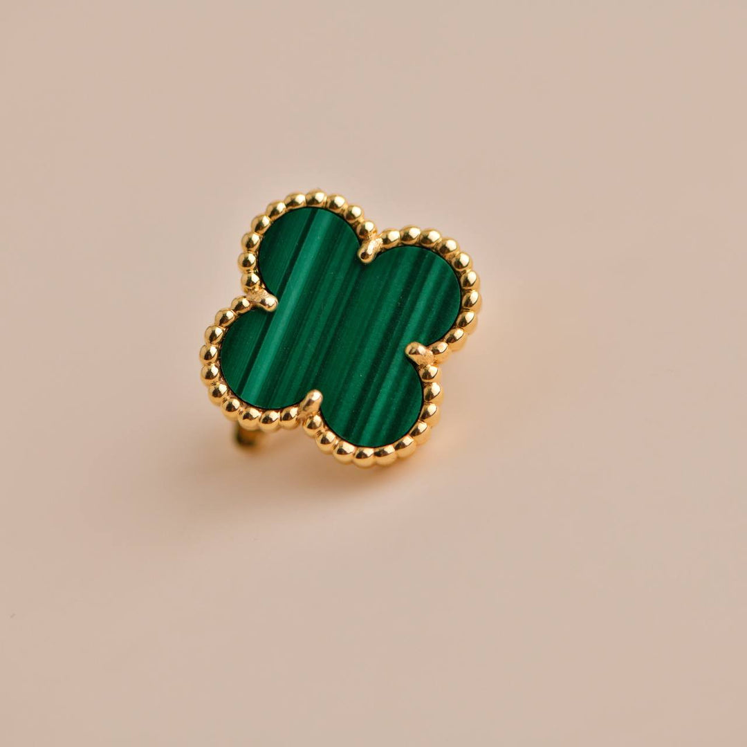 Van Cleef & Arpels Vintage Alhambra Malachite Yellow Gold Earrings