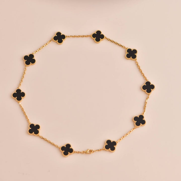 Van Cleef & Arpels Vintage Alhambra Black Onyx 10 Motif Yellow Gold Necklace