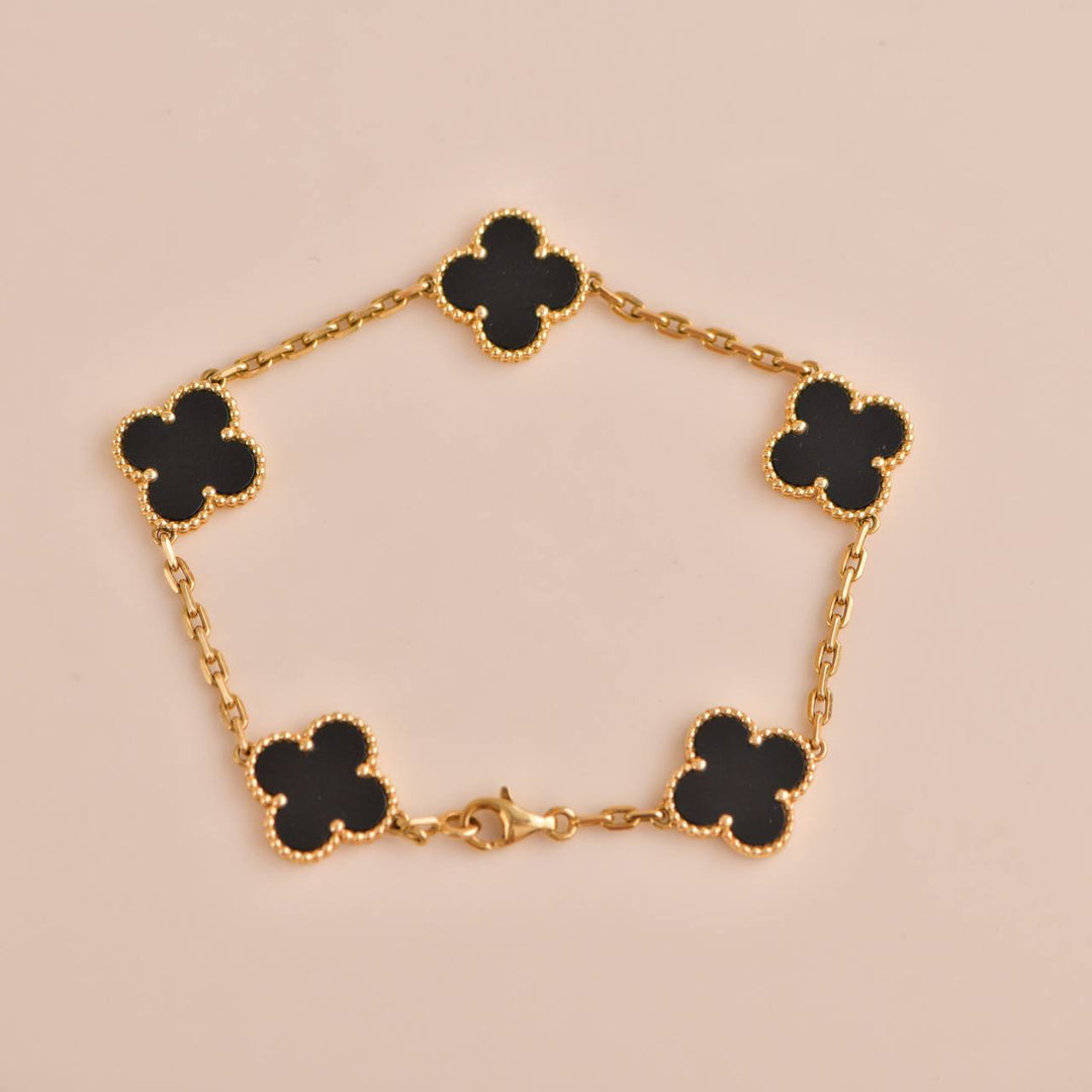 Van Cleef & Arpels Black Onyx Vintage Alhambra Yellow Gold Bracelet