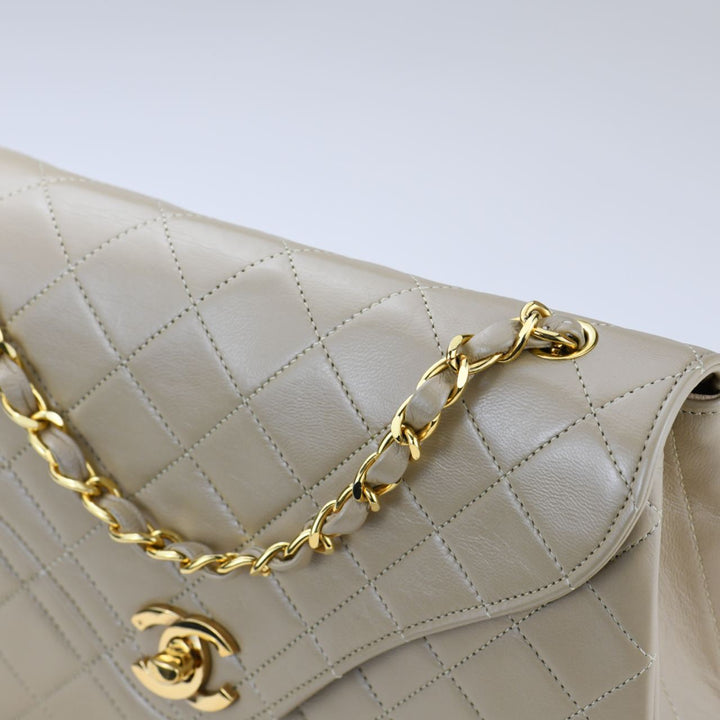 Chanel Vintage Beige Lambskin Single Flap Bag