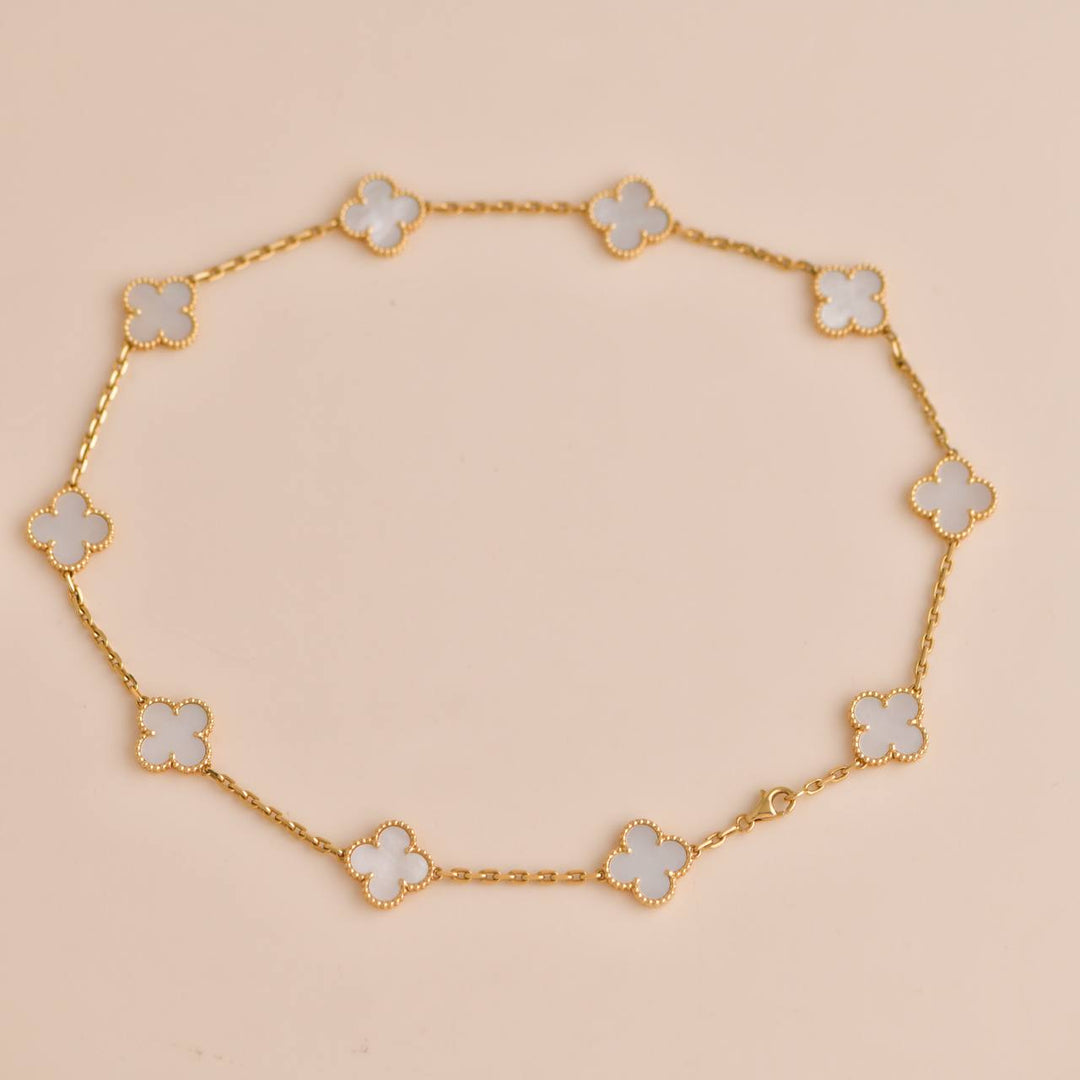 Van Cleef &Arpels Vintage Alhambra Mother of Pearl 10 Motif Yellow Gold Necklace