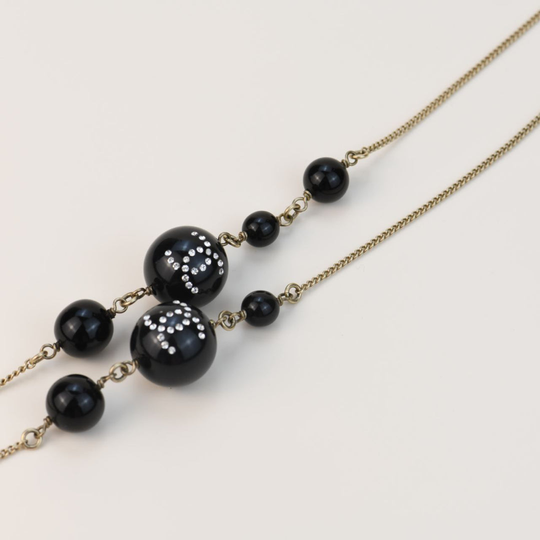 Chanel CC Black Beads Long Chain Necklace