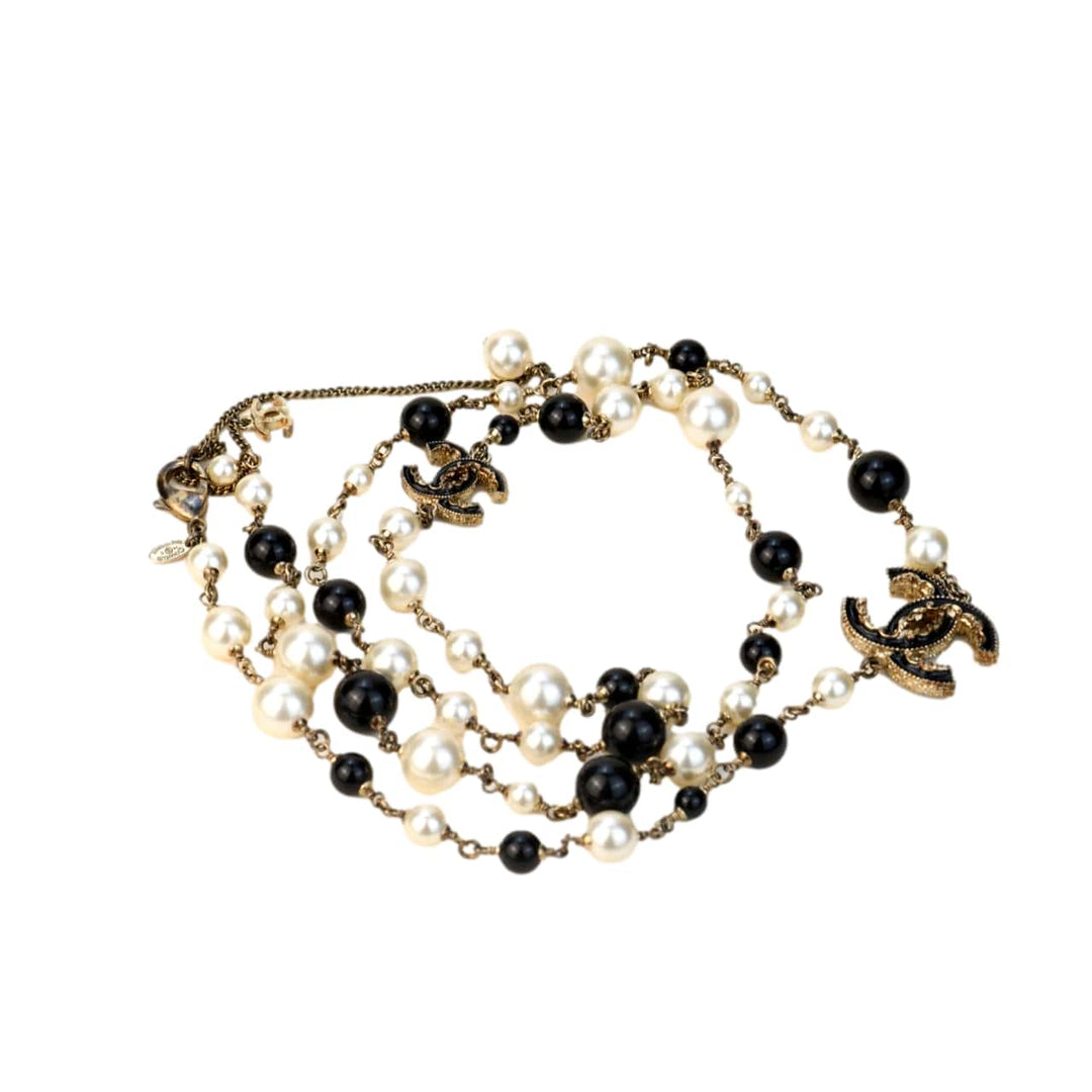 Chanel Pearl Black Beads CC Baroque Sautoir Necklace