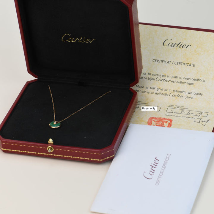 Cartier Amulette de 18K Yellow Gold Malachite Pendant Necklace