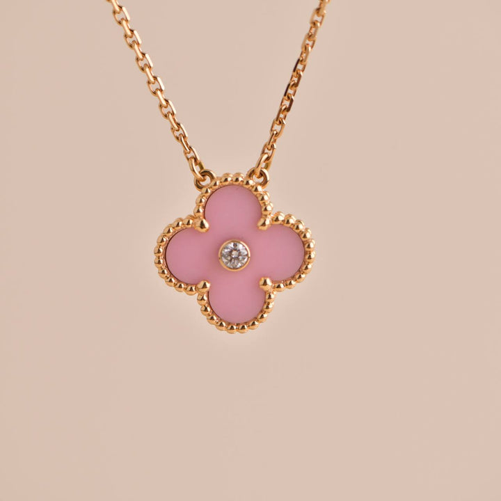 Van Cleef & Arpels Alhambra 2015 Holiday Diamond Pink Sèvres Porcelain Pendant