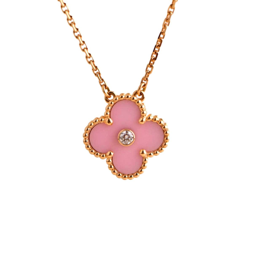 Van Cleef & Arpels Alhambra 2015 Holiday Diamond Pink Sèvres Porcelain Pendant