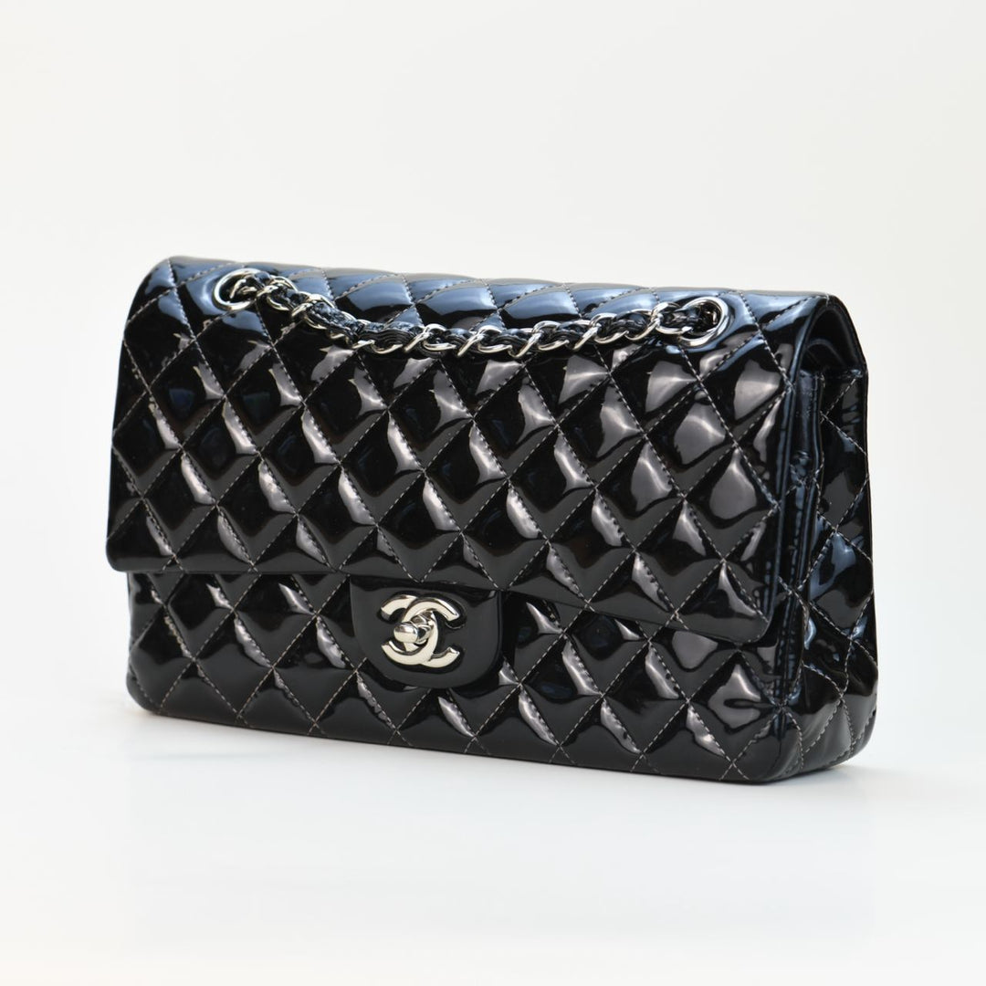 Chanel Classic Double Flap Bag Quilted Printed Satin Medium Black 2223883