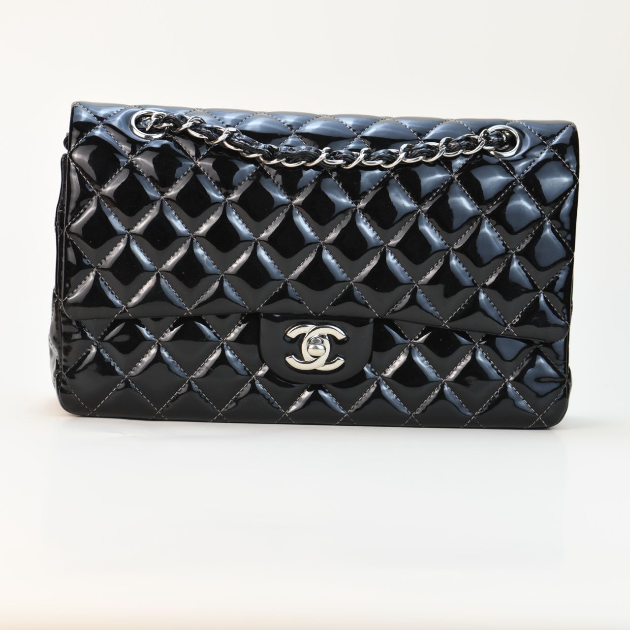 Chanel black discount patent leather bag