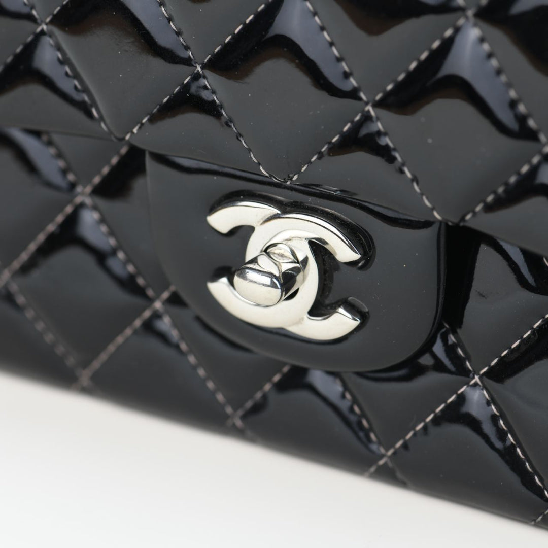 Chanel Black Quilted Patent Leather Medium Classic Double Flap Bag –  Dandelion Antiques